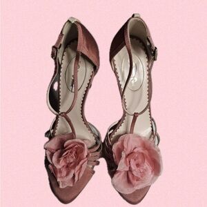 SJP Women's Pink Floral T-Strap Heels